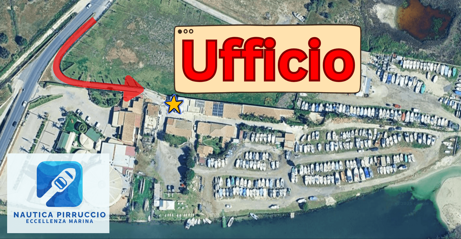 Come raggiungere l'ufficio Nautica Pirruccio - mappa aerea con indicazioni